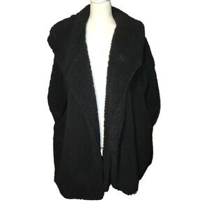 Easel Black Sherpa Fleece Hooded Shawl Collar Open Front Cardigan Sweater Medium